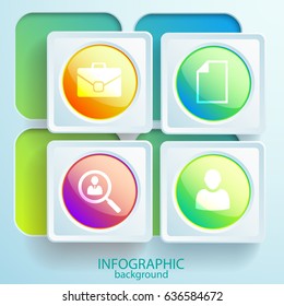 Abstract web infographic elements with business icons round glossy buttons and colorful square frames vector illustration