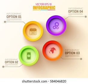 Abstract web infographic template with colorful circles and business icons on light background vector illustration