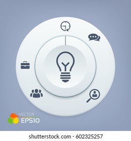 Abstract web infographic template with gray circle and business icons on light background isolated vector illustration