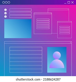 Abstract web page or desktop application window. Web development theme vector illustration. Square composition with file icons and windows