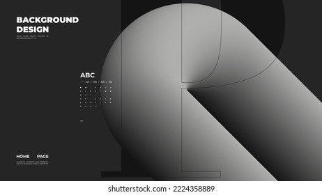 Abstract web page, homepage, landing page concept. Strict and discreet background. Type and 3D shapes.