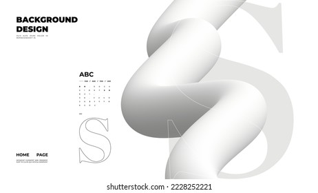 Abstract web page, homepage, landing page concept. Strict and discreet background. Type and 3D shapes.