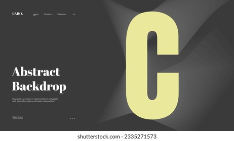 Abstract web page, homepage, landing page concept. Strict and discreet background. Type and 3D shapes.