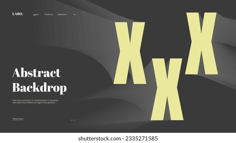 Abstract web page, homepage, landing page concept. Strict and discreet background. Type and 3D shapes.
