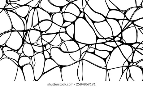 Abstract web pattern background. Interconnected lines form organic shapes. Design element decoration wallpaper. Black ink drawing on white backdrop