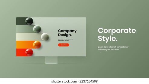 Abstract web project design vector illustration. Creative computer monitor mockup banner layout.