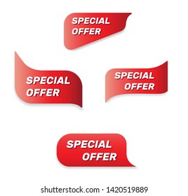 Abstract web sticker.Set of red banner Special Offer.Flat design.Vector Illustration.Isolated on white background