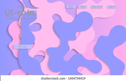 Abstract web templates with wavy cut out of paper layered shapes with realistic shadow. Social media web banner. Bright colored isolated. Overlapping paper cut shapes on gradient background.