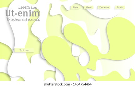 Abstract web templates with wavy cut out of paper layered shapes with realistic shadow. Social media web banner. Bright colored isolated. Overlapping paper cut shapes on gradient background.