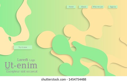 Abstract web templates with wavy cut out of paper layered shapes with realistic shadow. Social media web banner. Bright colored isolated. Overlapping paper cut shapes on gradient background.