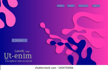 Abstract web templates with wavy cut out of paper layered shapes with realistic shadow. Social media web banner. Bright colored isolated. Overlapping paper cut shapes on gradient background.