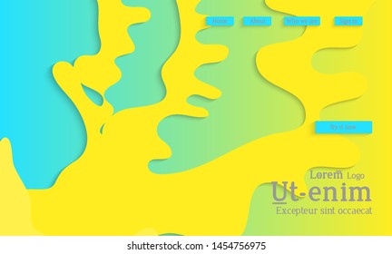 Abstract web templates with wavy cut out of paper layered shapes with realistic shadow. Social media web banner. Bright colored isolated. Overlapping paper cut shapes on gradient background.