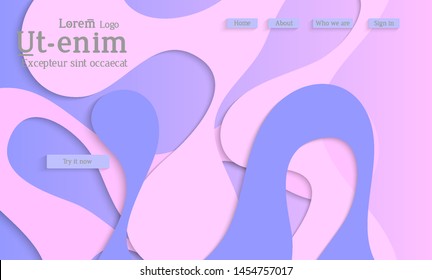 Abstract web templates with wavy cut out of paper layered shapes with realistic shadow. Social media web banner. Bright colored isolated. Overlapping paper cut shapes on gradient background.