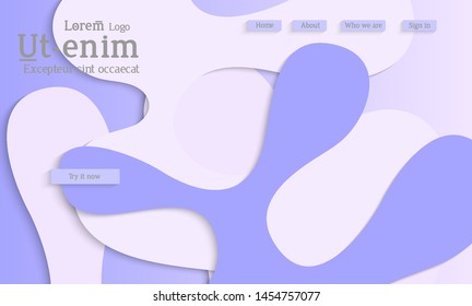 Abstract web templates with wavy cut out of paper layered shapes with realistic shadow. Social media web banner. Bright colored isolated. Overlapping paper cut shapes on gradient background.