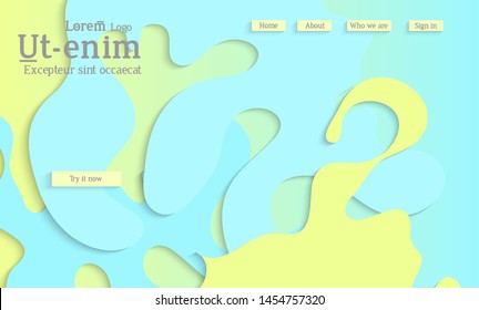 Abstract web templates with wavy cut out of paper layered shapes with realistic shadow. Social media web banner. Bright colored isolated. Overlapping paper cut shapes on gradient background.