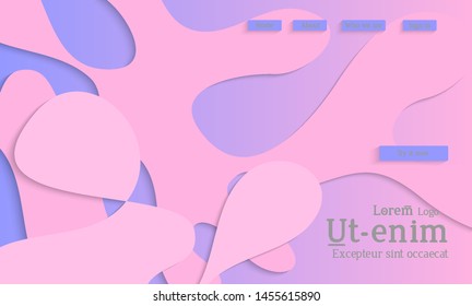 Abstract web templates with wavy cut out of paper layered shapes with realistic shadow. Social media web banner. Bright colored isolated. Overlapping paper cut shapes on gradient background.