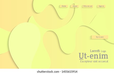 Abstract web templates with wavy cut out of paper layered shapes with realistic shadow. Social media web banner. Bright colored isolated. Overlapping paper cut shapes on gradient background.