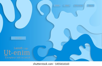 Abstract web templates with wavy cut out of paper layered shapes with realistic shadow. Social media web banner. Bright colored isolated. Overlapping paper cut shapes on gradient background.