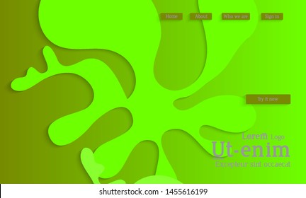 Abstract web templates with wavy cut out of paper layered shapes with realistic shadow. Social media web banner. Bright colored isolated. Overlapping paper cut shapes on gradient background.