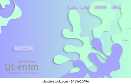 Abstract web templates with wavy cut out of paper layered shapes with realistic shadow. Social media web banner. Bright colored isolated. Overlapping paper cut shapes on gradient background.