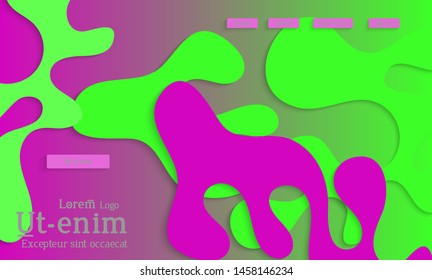Abstract web templates with wavy cut out of paper layered shapes with realistic shadow. Social media web banner. Bright colored isolated. Overlapping paper cut shapes on gradient background.