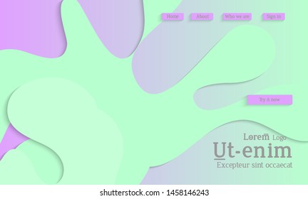 Abstract web templates with wavy cut out of paper layered shapes with realistic shadow. Social media web banner. Bright colored isolated. Overlapping paper cut shapes on gradient background.