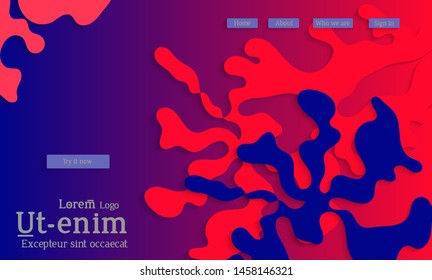 Abstract web templates with wavy cut out of paper layered shapes with realistic shadow. Social media web banner. Bright colored isolated. Overlapping paper cut shapes on gradient background.