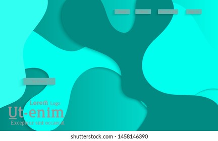 Abstract web templates with wavy cut out of paper layered shapes with realistic shadow. Social media web banner. Bright colored isolated. Overlapping paper cut shapes on gradient background.