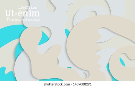 Abstract web templates with wavy cut out of paper layered shapes with realistic shadow. Social media web banner. Bright colored isolated. Overlapping paper cut shapes on gradient background.