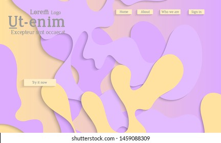 Abstract web templates with wavy cut out of paper layered shapes with realistic shadow. Social media web banner. Bright colored isolated. Overlapping paper cut shapes on gradient background.