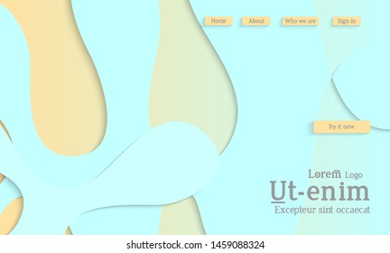 Abstract web templates with wavy cut out of paper layered shapes with realistic shadow. Social media web banner. Bright colored isolated. Overlapping paper cut shapes on gradient background.