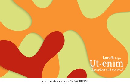 Abstract web templates with wavy cut out of paper layered shapes with realistic shadow. Social media web banner. Bright colored isolated. Overlapping paper cut shapes on gradient background.
