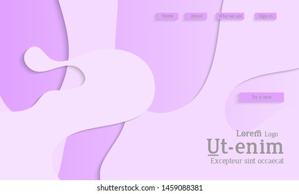 Abstract web templates with wavy cut out of paper layered shapes with realistic shadow. Social media web banner. Bright colored isolated. Overlapping paper cut shapes on gradient background.