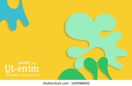 Abstract web templates with wavy cut out of paper layered shapes with realistic shadow. Social media web banner. Bright colored isolated. Overlapping paper cut shapes on gradient background.