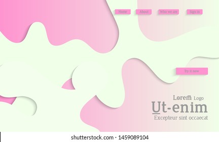Abstract web templates with wavy cut out of paper layered shapes with realistic shadow. Social media web banner. Bright colored isolated. Overlapping paper cut shapes on gradient background.
