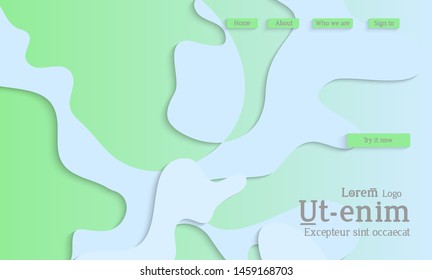 Abstract web templates with wavy cut out of paper layered shapes with realistic shadow. Social media web banner. Bright colored isolated. Overlapping paper cut shapes on gradient background.