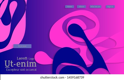 Abstract web templates with wavy cut out of paper layered shapes with realistic shadow. Social media web banner. Bright colored isolated. Overlapping paper cut shapes on gradient background.