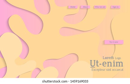 Abstract web templates with wavy cut out of paper layered shapes with realistic shadow. Social media web banner. Bright colored isolated. Overlapping paper cut shapes on gradient background.