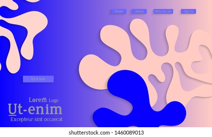Abstract web templates with wavy cut out of paper layered shapes with realistic shadow. Social media web banner. Bright colored isolated. Overlapping paper cut shapes on gradient background.