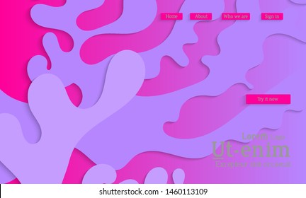 Abstract web templates with wavy cut out of paper layered shapes with realistic shadow. Social media web banner. Bright colored isolated. Overlapping paper cut shapes on gradient background.