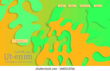 Abstract web templates with wavy cut out of paper layered shapes with realistic shadow. Social media web banner. Bright colored isolated. Overlapping paper cut shapes on gradient background.