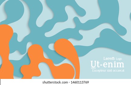 Abstract web templates with wavy cut out of paper layered shapes with realistic shadow. Social media web banner. Bright colored isolated. Overlapping paper cut shapes on gradient background.
