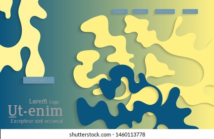 Abstract web templates with wavy cut out of paper layered shapes with realistic shadow. Social media web banner. Bright colored isolated. Overlapping paper cut shapes on gradient background.