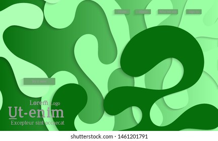 Abstract web templates with wavy cut out of paper layered shapes with realistic shadow. Social media web banner. Bright colored isolated. Overlapping paper cut shapes on gradient background.