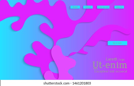 Abstract web templates with wavy cut out of paper layered shapes with realistic shadow. Social media web banner. Bright colored isolated. Overlapping paper cut shapes on gradient background.