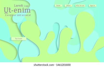 Abstract web templates with wavy cut out of paper layered shapes with realistic shadow. Social media web banner. Bright colored isolated. Overlapping paper cut shapes on gradient background.