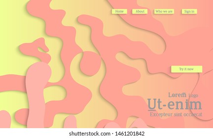 Abstract web templates with wavy cut out of paper layered shapes with realistic shadow. Social media web banner. Bright colored isolated. Overlapping paper cut shapes on gradient background.