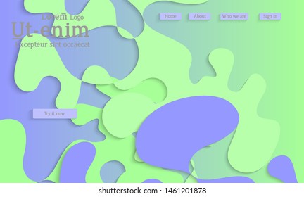 Abstract web templates with wavy cut out of paper layered shapes with realistic shadow. Social media web banner. Bright colored isolated. Overlapping paper cut shapes on gradient background.