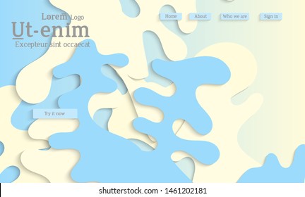 Abstract web templates with wavy cut out of paper layered shapes with realistic shadow. Social media web banner. Bright colored isolated. Overlapping paper cut shapes on gradient background.