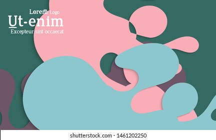 Abstract web templates with wavy cut out of paper layered shapes with realistic shadow. Social media web banner. Bright colored isolated. Overlapping paper cut shapes on gradient background.